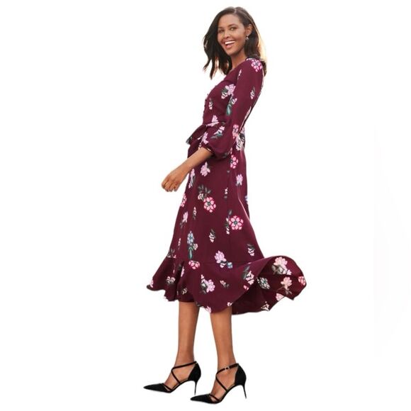 Talbots Crepe Fit & Flare Burgandy Floral Midi Dress Sz 4P NWT - Picture 5 of 9
